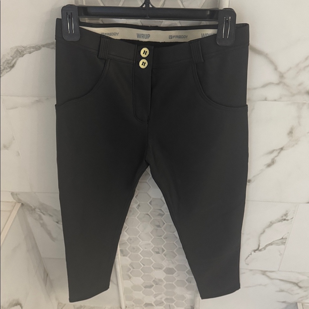 Black WRUP Pants with Button Detail Freddy’s!